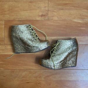 Gold Glitter Jeffrey Campbell Wedge Platform